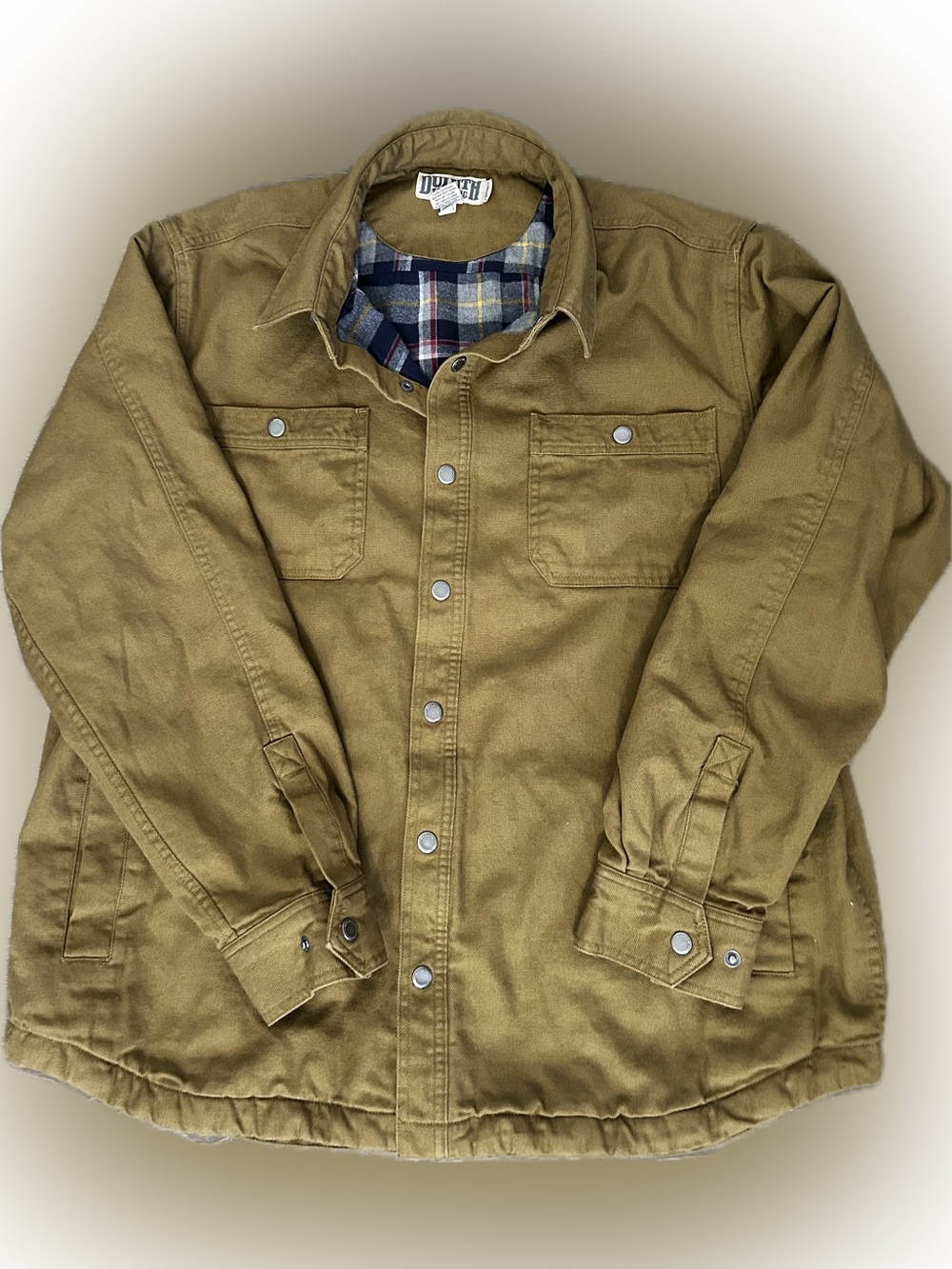 Duluth Trading Co Olive Men's Field Jacket with Plaid Lining